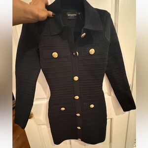 Retrofete Black Dress with Gold Buttons